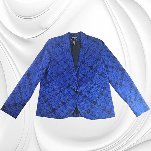 Lord & Taylor 424 Fifth royal blue plaid velvety single breasted suit jacket - Picture 3 of 5